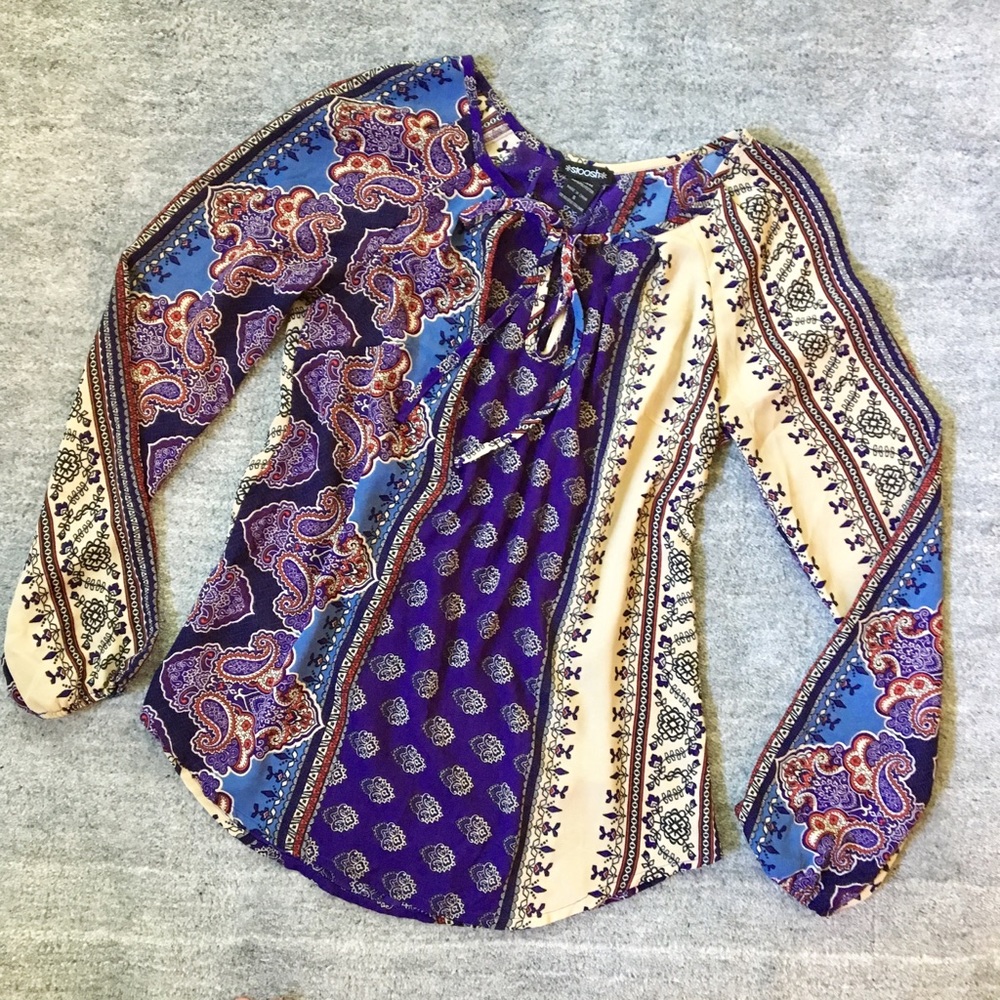 Mixed Pattern Peasant Blouse